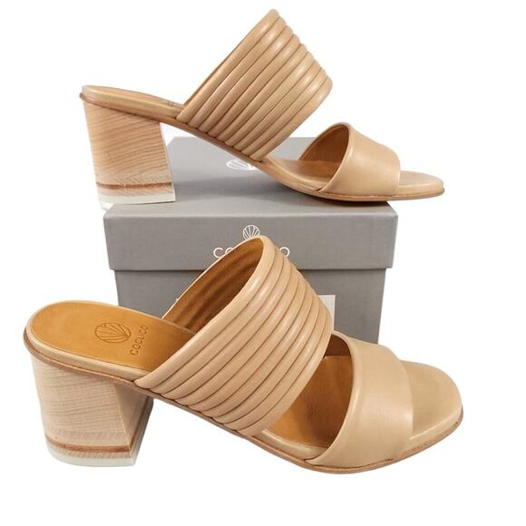 COCLICO Bergen Sandals Wood Block Heel Leather Sandal Natur Camel - Picture 1 of 13